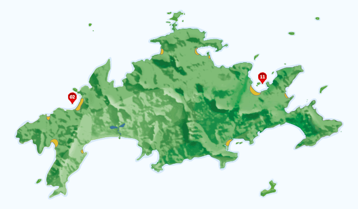 Mapa dos campings na Ilha Grande