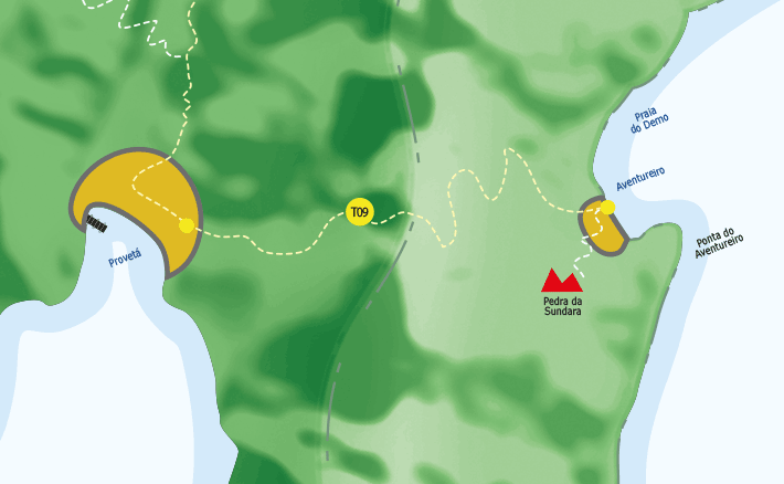 Mapa de Provetá e aventureiro na Ilha Grande.