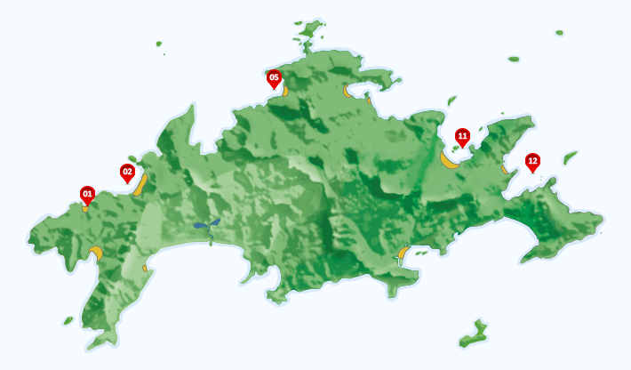 Mapa das pousadas na Ilha Grande.