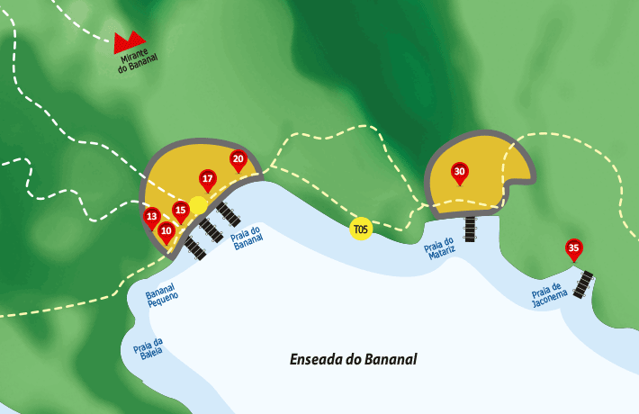 Localização da praia do Matariz na enseada do Bananal - Ilha Grande - RJ.