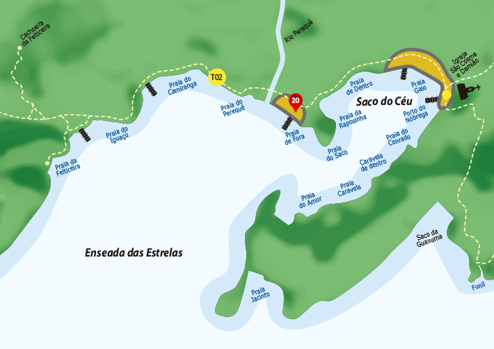 Mapa de hospedagens, casas na Enseada das Estrelas.