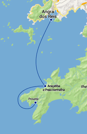 Mapa rotas maritimas Angra X Provetá via Araçatiba.