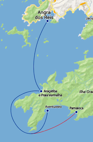 Mapa rota maritima para Aventureiro e Parnaioca.