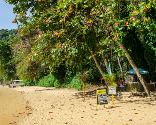 Vendedores de água de coco, bebidas e lanches na Praia do Pouso